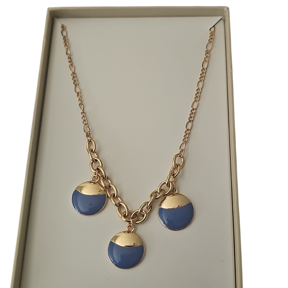 NIB Isaac Mizrahi Gold and Blue Enanel Charms Pendant Necklace